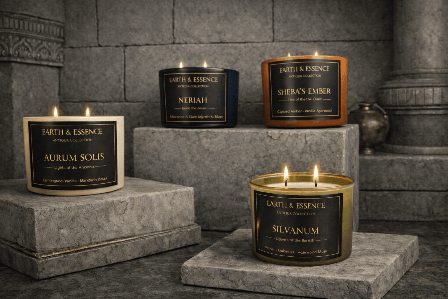 Antiqua Candle Collection - Ancient Rituals and Timeless Heritage - Earth & Essence